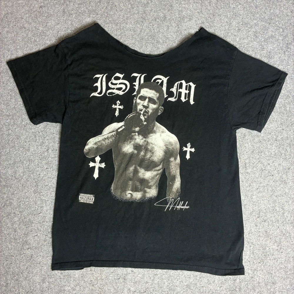 Hazurax Islam Makhachev Graphic Tee Women M Black Good Custom Scoop Neck MMA